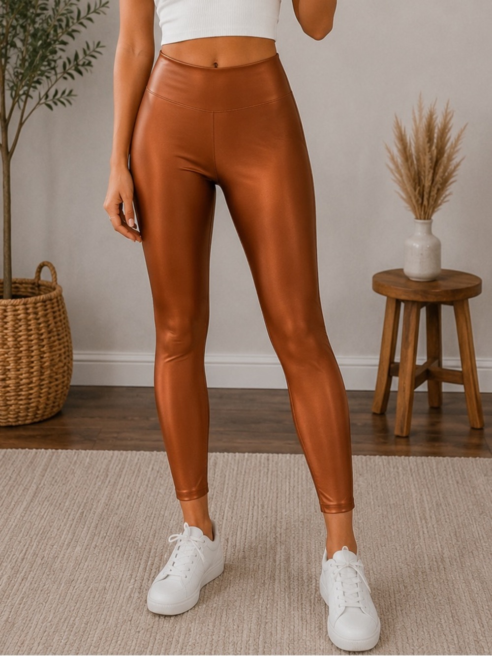 Shosho Shiny Brown High Waist Scrunch Butt Leggings XS